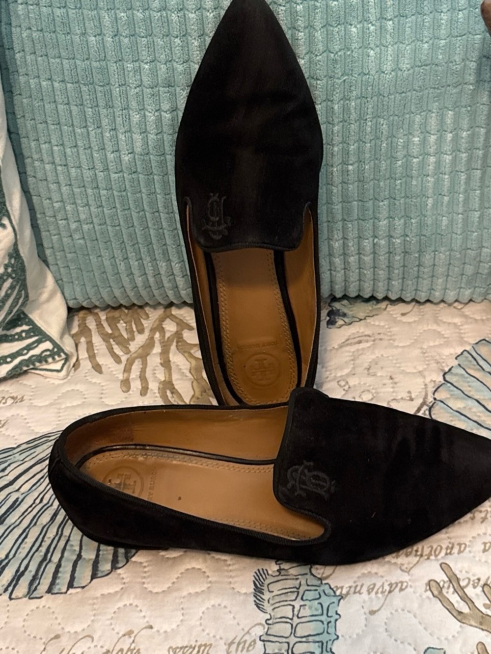 Tory Burch Black Suede Pointed Toe Flats